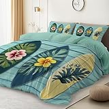 Generisch Bettwäsche-Sets 135 x 200 cm Super Weiche 100% Mikrofaser Wendebettwäsche Bettbezug, Pflanzen Hawaii Surfbretter Thema Bettwäschemit Reißverschluss, 2teilig mit Kopfkissenbezu, Grün
