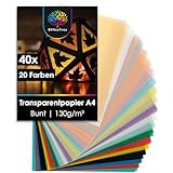 OfficeTree 40x Transparentpapier Bunt A4-20 Farben - 130 g/m² - Pergamentpapier Bunt inkl. Gold & Silber - Buntes Transparentpapier zum Basteln von Laternen