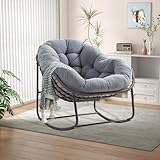 LIFEISLE Schaukelstuhl Schaukelsessel mit Rattan, Loungesessel drinnen & draußen, Ei-Schaukelstuhl für Wohnzimmer Balkon Garten Outdoor und Indoor Teddy Grau