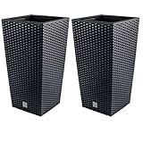 PAFEN 2X Rattan Blumentopf 7L – 17 x 17 x 32,5 cm - Pflanzkübel mit Einsatz Blumenkübel hoch Pflanztopf Kunststoff, Anthrazit