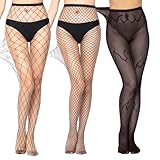 Kinwers Netzstrumpfhose Schwarz,3 Style Netzstrümpfe Strumpfhose Hohe Taille Strumpfhose Oberschenkelhohe Netzstrumpfhose für Frauen,Netzstrümpfe