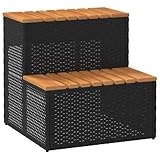 vidaXL Whirlpooltreppe Schwarz 50x50x50,5 cm Poly Rattan Akazie Massiv, Whirlpool-Stufe, 2-Stufen-Leiter, Tritthocker, Stufe für Whirlpool, Poolleiter