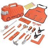 Hi-Spec 17-TLG. Kinder-Werkzeugset mit Echten Handwerkzeugen in LKW-Box inkluvise Schürze, Schutzbrille, Wasserwaage, kleinen Werkzeuge und Sicherheitsschere. Nicht nur Spielzeug