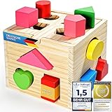 all Kids United® Steckwürfel aus Holz-Würfel Lernspielzeug-Puzzle Steckbox Spielbox für Baby & Kleinkind; Holz-Spielzeug trainiert Motorik; Förderung von Formerkennung und Konzentration (Steckbox)