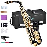 EASTROCK Altsaxophon Black/Golden Alto Saxophone mit Hartschalenkoffer Mundstückpolster Reinigungsbürste Riemen Handschuhe