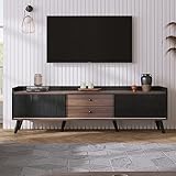 Dalred TV-Schrank mit Zwei Schubladen, Fernsehtisch TV Board, TV- Lowboard niedrige Platte mit Zwei Schiebetüren, Exquisite Textur, H58/L160/T40 cm (schwarz)