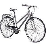 CHRISSON 28 Zoll Citybike Damen - City One anthrazit matt 50 cm - Damenfahrrad mit 3 Gang Shimano Nexus Nabenschaltung - praktisches Cityfahrrad für Frauen