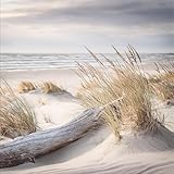 artissimo, Glasbild, 30x30cm, AG5606A, Landschaft/Natur: Strand und Meer I, Bild aus Glas, Wanddekoration aus Glas, Wandbild Wohnzimmer modern, Dünen-Landschaft, hell, blau beige