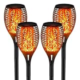 kefflum Solar Flammenlicht,4 Stück Solarleuchten für Außen Garten,96 LED Solarfackeln für Außen Solarlampe für Außen IP65 Wasserdicht,Solar Fackel Gartenfackeln Automatische Ein/Aus