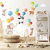 TOARTI 47 Stück Wandaufkleber Kinderzimmer Tiere,Tier Wandsticker,Aquarell Wandsticker Babyzimmer,Ballon Wandaufkleber Tiere,DIY Fuchs Hase Wandaufkleber für Junge Mädchen Schlafzimmer Wanddeko