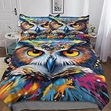 GGJJTT Eule Bettwäsche - Bettbezug Sheets Mit Kissenbezug Mikrofaser Bettbezüge Set 3teilig Atmungsaktiv Erwachsene Kinder Double 200x200cm