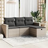 IKAYAA Rattan Gartenmöbel Set Poly Rattan Lounge Balkon Lounge Gartenlounge Outdoor Lounge möbel Outdoor Gartengarnitur mit Kissen-Grau-4-tlg-Typ 2