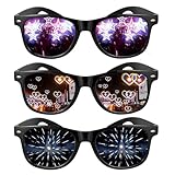 YUZHEDM 3 Stück Diffraktions Party Brillen Rave Brille, Lustige Sonnenbrille 3D-Herz- Neunköpfiger Vogel- Sterneffekte Geeignet für Geburtstagsfeiern Musikfestivals Strandpartys Raves Feuerwerke