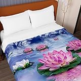 Fasbuy 3D Blumen Tagesdecke, Bettdecke, Bettüberwurf, Mikrofaser Tagesdecken Weich Steppdecke, 2025 Leichte Sommerdecke, für Doppelbett Einzelbett, 2.5 Tog (Lotus und Teiche,130x150cm)