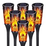 Moxled 6 Stück Solarlampen für Außen - 12 LED Solarleuchten Garten mit Realistischer Flammeneffekt, IP65 Wasserdicht Gartenfackeln Solar für Außen, Hinterhöfe, Gärten, Rasen Beleuchtung
