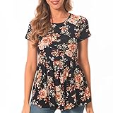 Bearsland Women's Nursing Tops Short Sleeve Scoop Neck Breastfeeding Clothes Maternity Shirt,Black Flower, M