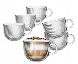 AzaliaDesign Kaffeetassen Glastassen Teetasse aus Glas für Tee, Kaffee, Flat White, Cappucino mit Riffelung 510 ml Selena NEU 6 Stück