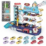 deAO 2 IN 1 Auto Garagen Spielset mit Musik und Lichteffekten für Kinder - tolles Geschenk für Autoliebhaber