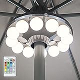HONWELL Sonnenschirmbeleuchtung,RF Fernbedienung LED Beleuchtung Sonnenschirm mit 12 Farben,Batteriebetriebene Sonnenschirmbeleuchtung mit 5 Beleuchtungsstufen,Timer Campingbeleuchtung für Tischschirm