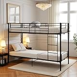 FetiNes Metall Bett Etagenbett Stockbett 90x200 cm,Hochbett Metallbett Jugendbett Doppelstockbett mit Lattenrost Schlafzimmer - Schwarz