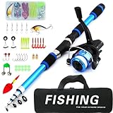 Angelset für Kinder, 1.8m Kinderangel Starter Set, Angelrute Set Kinder mit Angelrolle und Köder Set, Kohlefaser Teleskop Angelruten und Rolle, Angel Zubehör für Kinder von 3-10 Jahren (Blau)
