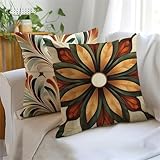 Kissenbezug 45x45cm 2er Set, Ocker Outdoor Kissen Wetterfest Mandala Outdoor Kissenbezüge Wasserdicht Leinen Quadrat Sofakissen Dekokissen für Garten, Terrasse, Stuhl, Zimmer, Wohnzimmer Deko JX-85