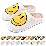 AIMINUO Retro Pantoffeln Herren Damen Bequeme Plüsch Warme Winter Hausschuhe Indoor Outdoor Weich Kissen Rutschfest, Weiß, Gelb., 9.5-10.5 US Women/9-10 US Men