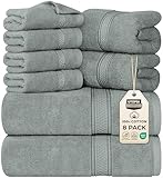 Utopia Towels - 8 teilig Handtücher Set aus Baumwolle mit Aufhänger - 2 Badetuch, 2 Handtücher und 4 Washclappen - (Kühl Grau)