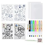 Noaxylic Kids Window Color Set, mit 8 X 10 ml Farbe und Malvorlage A4 mit 20+ Motiven, Fensterfarben auf Wasserbasis Kinder, für DIY Glatte Oberflächen wie Glas, Spiegel Fliesen