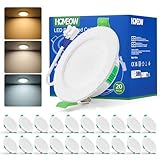 HOMEOW 20er Set LED Einbaustrahler 230V, 5W 400LM LED Spot 68mm - 78mm Lochmaß, IP44 Warmweiß Neutralweiß Kaltweiß Deckenspots, 24mm Ultra Flach Einbauleuchten für Badezimmer Küche