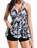 AI'MAGE Tankini Damen Set Badeanzug Freizeit Tankini Bademode Badeanzug Bademoden Tankini Set mit Hot Pants Sportlich Swimsuits Bikini L
