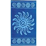 Delindo Lifestyle Frottee Strandtuch Tropical Sun blau, 100% Baumwolle, Strandlaken ist 100x180 cm groß
