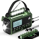 12000 mAh Kurbelradio, Solar & Kurbel Notfallradio, Tragbares Retro Radio mit Weltempfänger, AM/FM/SW Radio, Als Taschenlampe & Leselicht, USB Handy-Lader, SOS Alarm, Für Camping, Notfall, Blackout