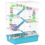 PawHut Hamsterkäfig, 6-stöckiger Kleintierkäfig mit Röhren, Tunnels, Hütte, Laufrad, Futterschale, Wasserflasche, Rampen, für Zwerghamster und Gerbils, 58 x 36 x 81 cm Hellblau