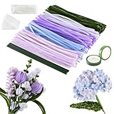 Joyblossom Pfeifenreiniger zum Basteln Set, 250 Stück in 5 Farben zum Basteln, Pfeifenreiniger Blumen-Set, mit Blumendraht, Schleifenband, Bänder, Perlen für Blumenstrauß DIY Basteln, Violett
