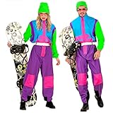 W WIDMANN MILANO Party Fashion - Kostüm Snowboarder, Overall, Retro Schneeanzug, 80er Jahre Outfit