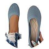 Damen Ballerinas Slip On Schuhe rutschfest Flach Stricken Sneaker Bequem Sommer Elegant Runde Zehe Sportlich Flat Schuhe Tanzschuhe Frauen Grau 39