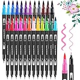 FURNIZONE Dual Brush Pen Set - 24 Farben Aquarellstifte Filzstifte Set, Manga Stifte, Kalligraphie Stifte Kit für Aquarell Handlettering Bullet Journal, Fasermaler(1-2 mm) und Fineliner(0,4 mm)