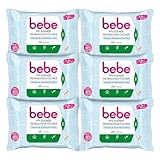 bebe Pflegende Reinigungstücher (6 x 25 Tücher) mit Kokoswasser, besonders milde Abschminktücher aus Fasern 100% pflanzlichen Ursprungs für trockene & empfindliche Haut