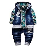 Yao 9M-5J Frühling Herbst Baby Jungen 3-teiliges Kleidungsset Baumwollhemd Jeans und Jeansweste(1-2J, Grün)