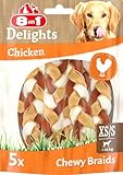 8in1 Delights Chewy Braids XS/S - leckerer Kausnack für kleine Hunde, bissfeste Rinderhaut mit köstlichem Huhn, 75g Beutel (5 Stück)