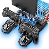 Labtec PS4 Standfuß, PS4 Ständer mit Lüfter und Dual Controller Ladestation für Playstation 4/PS4 Slim/PS4 Pro mit 12 Spiel Slot, PS4 Zubehör