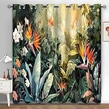 Syhi Qlty Tropische Blumen Vorhang Blickdicht, Garten grüne Gardinen mit Ösen, Vorhänge Wohnzimmer Schlafzimmer Verdunkelungsvorhang, Blackout Curtain 2er Set H160 x B140 cm, YT152