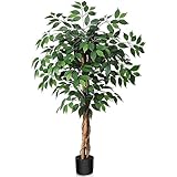 SOGUYI 120 cm Kunstpflanze Ficusbaum - Kunstpflanzen wie echt mit Stamm aus Naturholz, Große Künstliche Pflanzen für Büro, Zuhause, Innen- und Außendekoration, 1 Packung