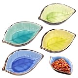 LTHERMELK 4 Stück Mini Schälchen Saucenschalen Blattförmige Keramikschale Mini Dipschalen Porzellan Dessertschalen Dipschalen für Snack Sushi Sojasauce Saucen Gewürzen Frucht Snacks(4 Farben)