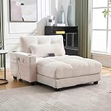 Palmen Sessel, Sofa, Flauschige Streifen Polster, Handgeländer mit Rollenden Polstern, 3 Getränkehalter und 1 Seitliche Hosentaschen, Schlafsessel für Wohnzimmer und Schlafzimmer, Beige/Grau/Senf