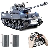 RC Panzer 1/18 Deutscher Tiger I, 2.4GHz Panzer Ferngesteuert, WW2 Panzer Modell, Kampfpanzer mit Rauch, Panzer Spielzeug mit Licht und Sound, Militärspielzeug für Erwachsene und Kinder