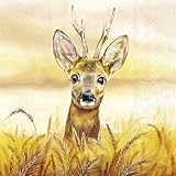 20 Servietten Herbst Reh im Weizenfeld als Tischdeko. Papierservietten mit Motiv. Auch für Decoupage und Serviettentechnik 33x33cm