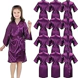 YFNVH 12 teiliges Kimono-Bademantel-Set für Mädchen und Kinder, seidiger Satin, für Hochzeit, Spa, Brautparty, Geburtstagsparty, Blumenmädchen,Robe (Lila, Größe 8)