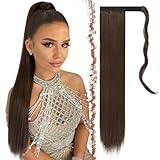 FESHFEN Lang Glattes Pferdeschwanz Haarteil Synthetik Haarverlängerung Zopf Haar Extension für Damen Mädchen, Mittel Braun 60 cm